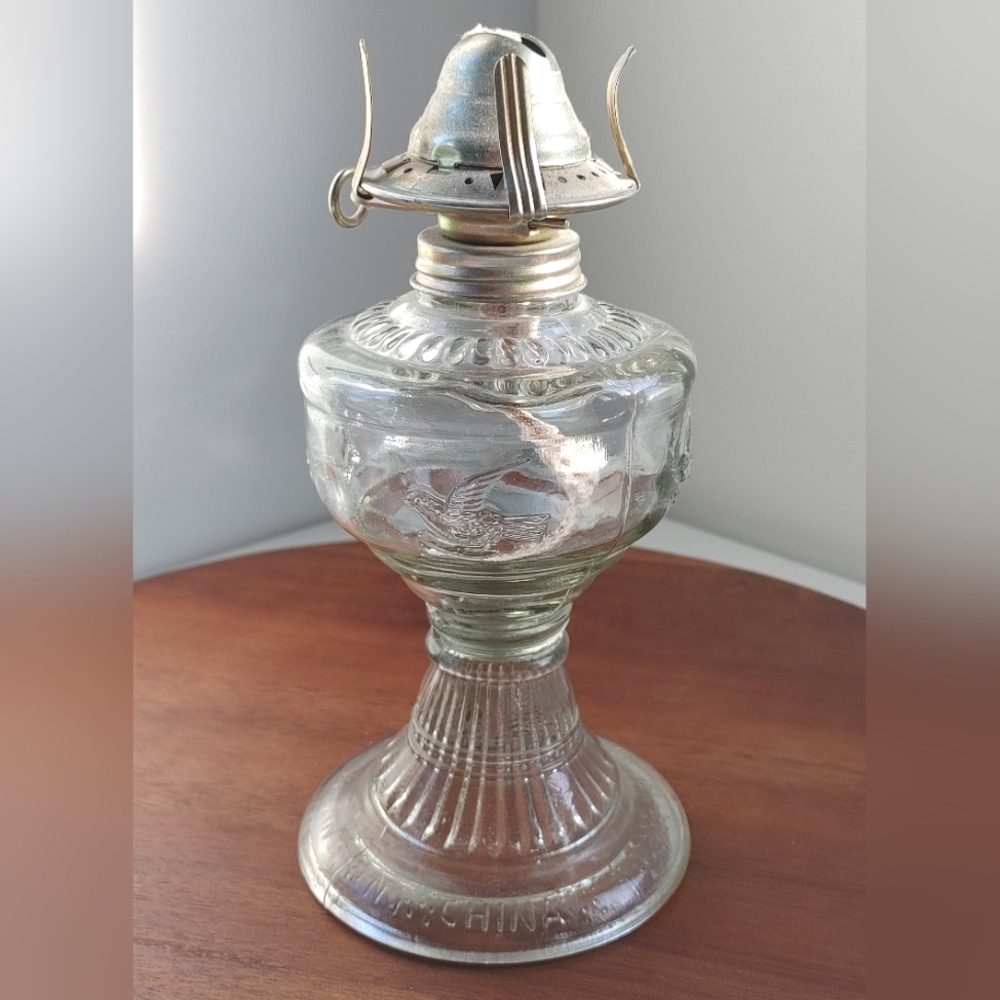 Vintage An Qing Oil Lamp with Flying Birds